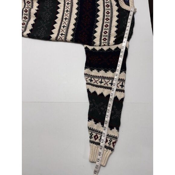 Vtg Savile Row Mens M Sweater Chunky Fair Isle Long Sleeve Rag Cotton Crewneck - Picture 8 of 8